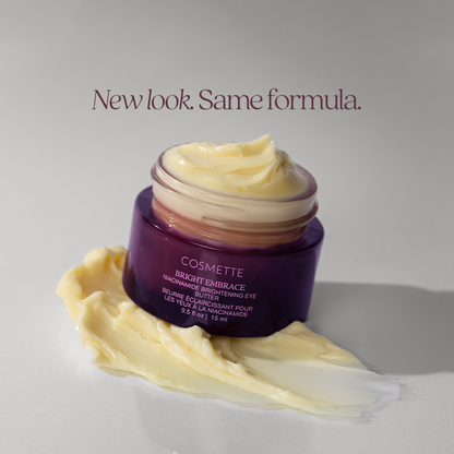 Bright Embrace Brightening Eye Butter angled close up of eye cream product