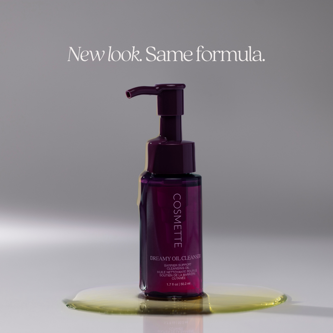Dreamy Oil Detox deep pore oil cleanser product image with oil on the bottle. Text New look. Same Formula. 